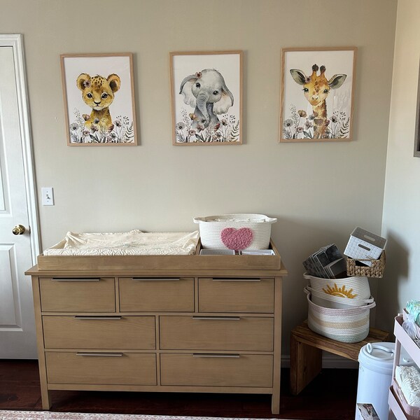 Boho Wildflower Safari Watercolor Prints, Neutral Animal Floral Nursery ...