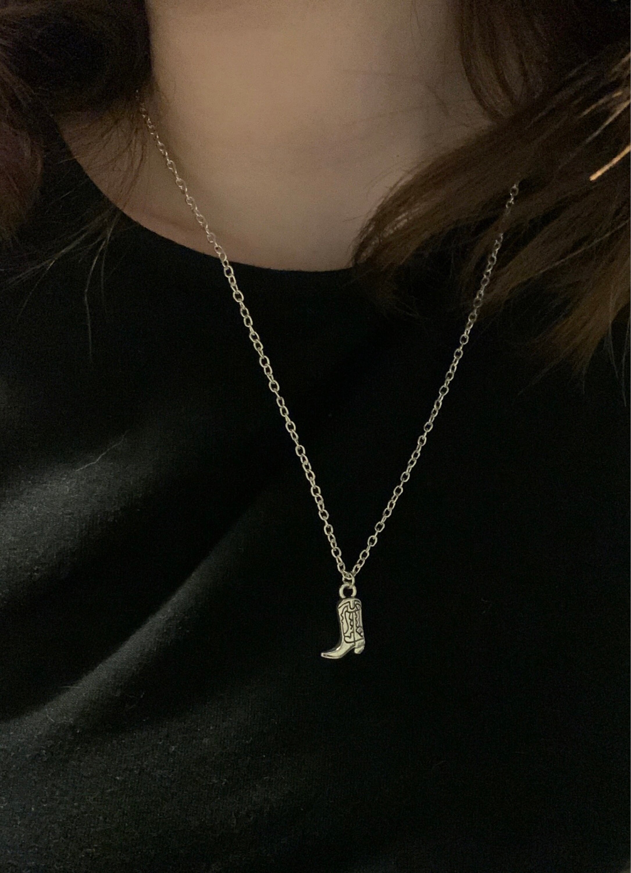 Cowboy Boot Silver Chain Necklace Pendant Jewellery Gift
