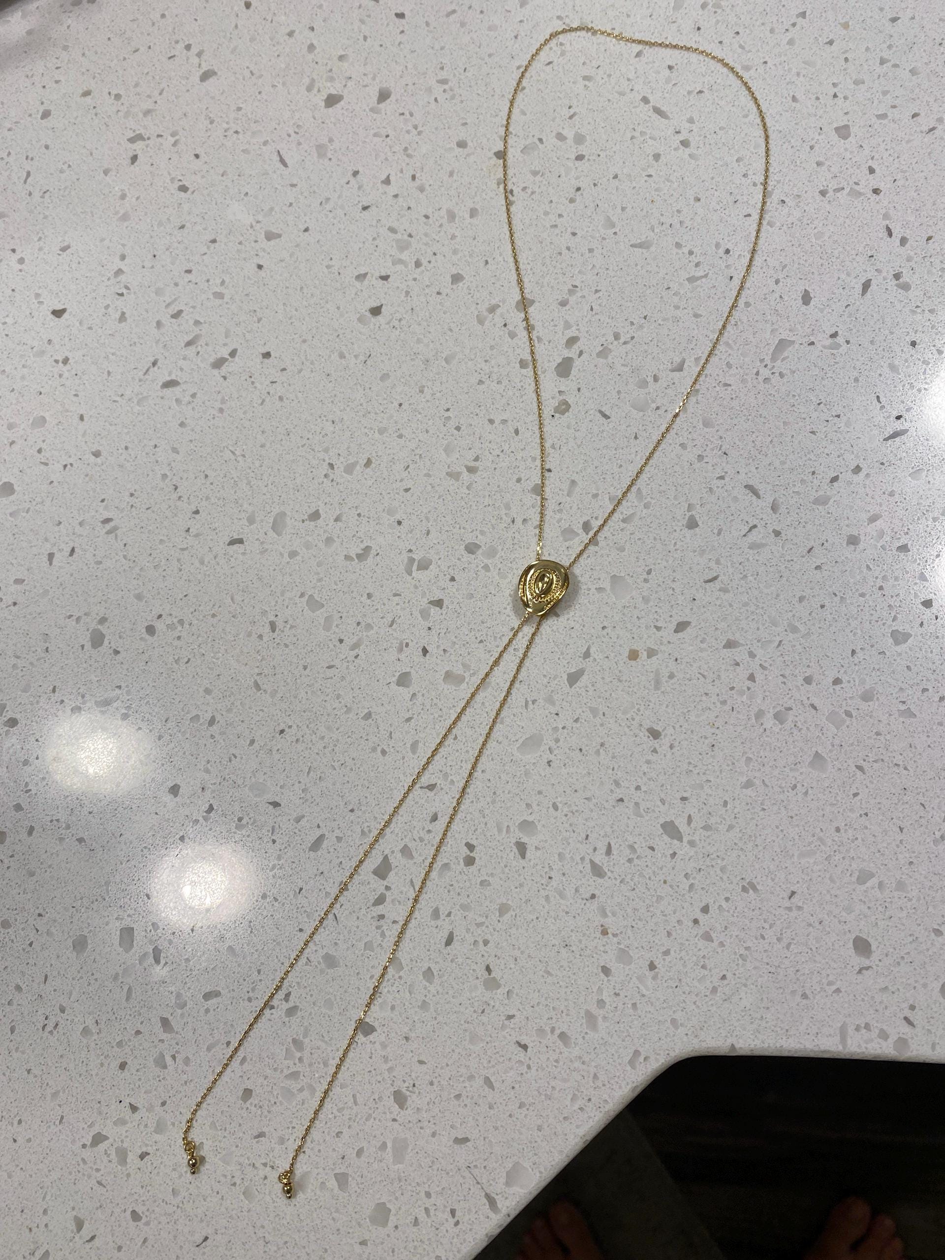 Dainty Cowboy Cowgirl Hat Pendant 29&quot; Bolo Long Chain Necklace, Gold Silver Western, Boots, Country, Minimal Jewelry bridesmaid Her Gift