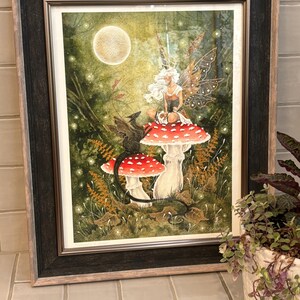 妖精アートの水彩画プリント - 秋のキノコ - ファンタジーアート