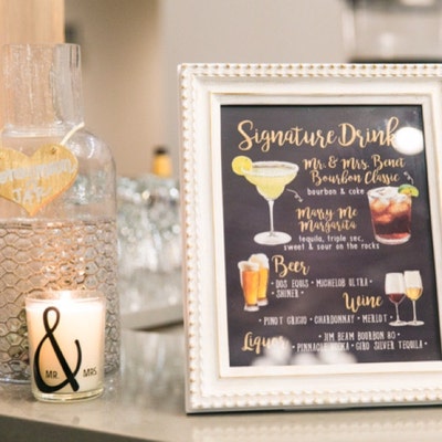 Digital Printable Wedding Bar Menu Sign, Watercolor Wedding Bar Menu ...