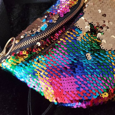 Sparkly Rainbow Gold Mermaid Moveable Sequin Fanny Pack Bum Waist Bag ...