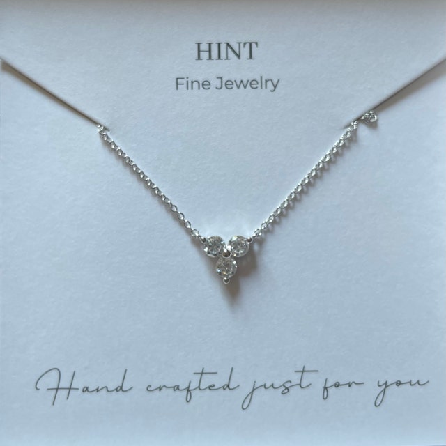 Clover Flower Sterling Silver Necklace, Trio CZ Necklace