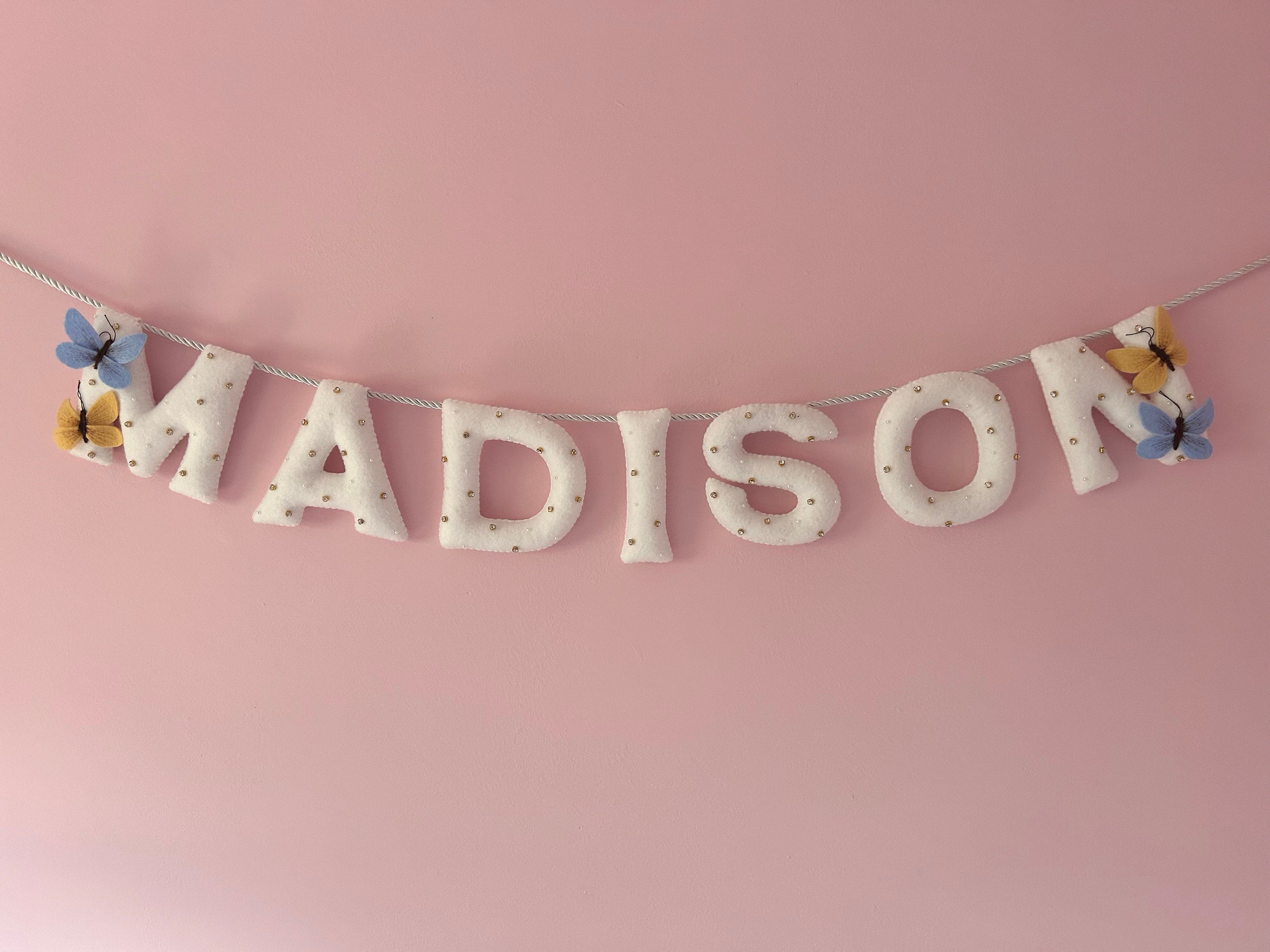 Baby name sign, Butterflies nursery decor, felt name banner, baby shower gift, baby room wall art