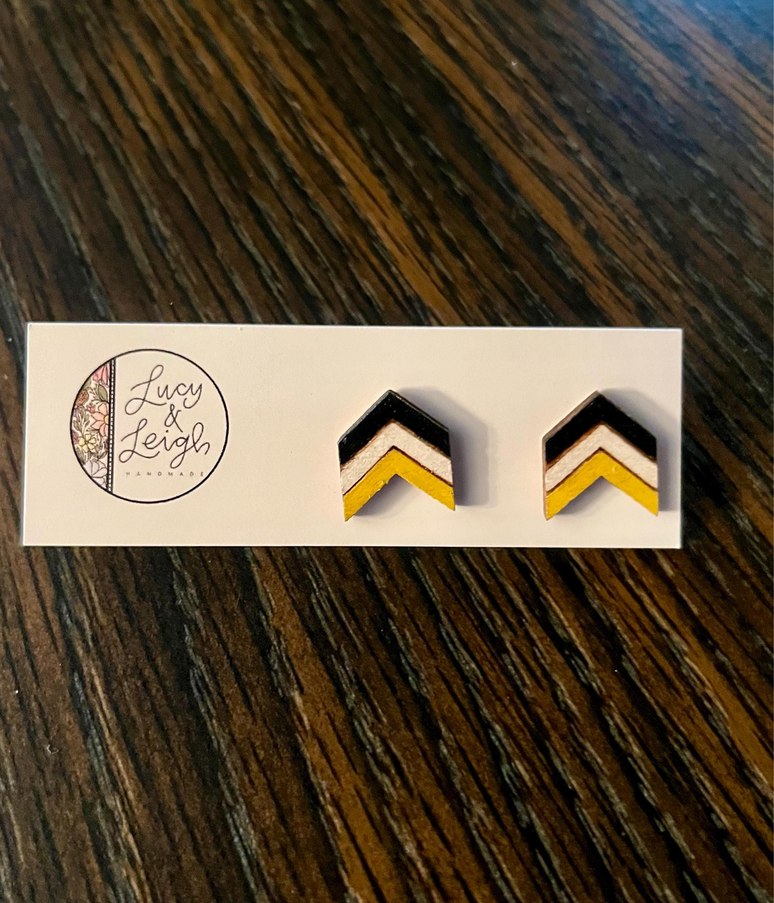 School Spirit Earrings, Team Colors, Handpainted Custom Color Wooden Stud Earring, Cheer Earring,  Game Day Jewelry, Back to School Earrings