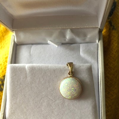 White Opal Necklace, 14K Gold Necklace, Opal Charm, Dainty Necklace ...