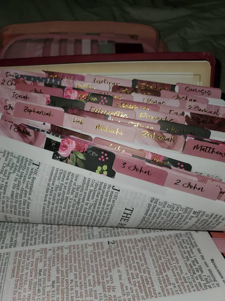 Bible Tabs | Laminated Bible Tabs with Adhesive | Books of the Bible Tabs | Pretty Bible Tab | Gifts for Christian Women | Bible Tab Sticker