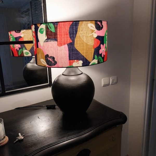 Abat jour graphique pour lampe, lampadaire ou suspension en coton motif
