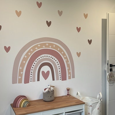 Little Deco Wandtattoo Regenbogen Mit Herzen - Boho Deko Für Kinderzimmer In Pastellfarben