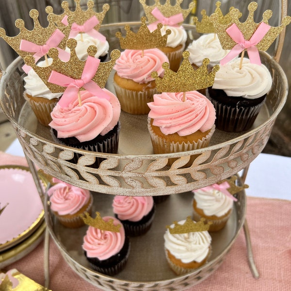 Crown Cupcake Toppers, Princess Party Decorations, Pink and Gold ...