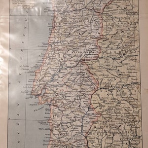 1897 Antique Map of Portugal Lusitania Algarve Alentejo 