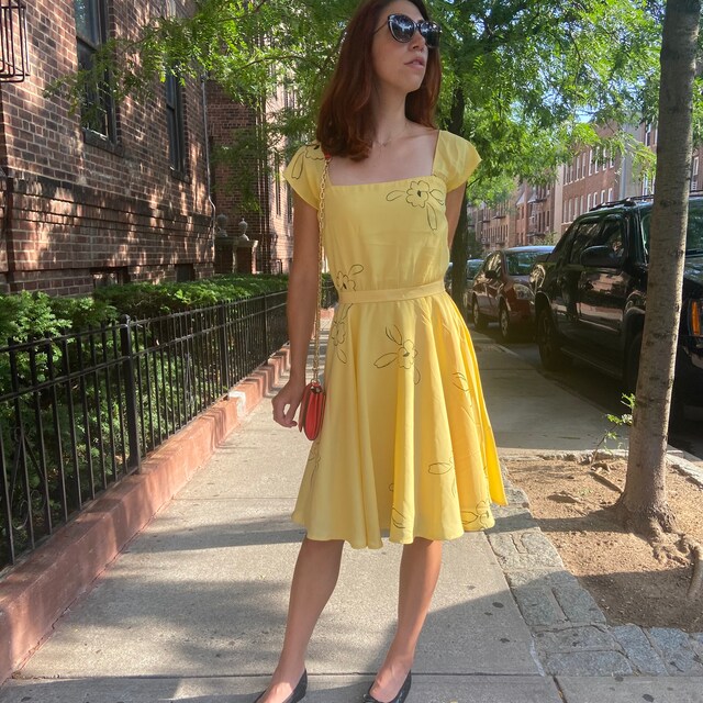Emma Stone Inspired Yellow Swing Dress Movie Dress Mia Yellow