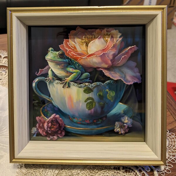 Frog in Tea Cup Tea Party Series 5x5 Miniature Print, Direct From ...
