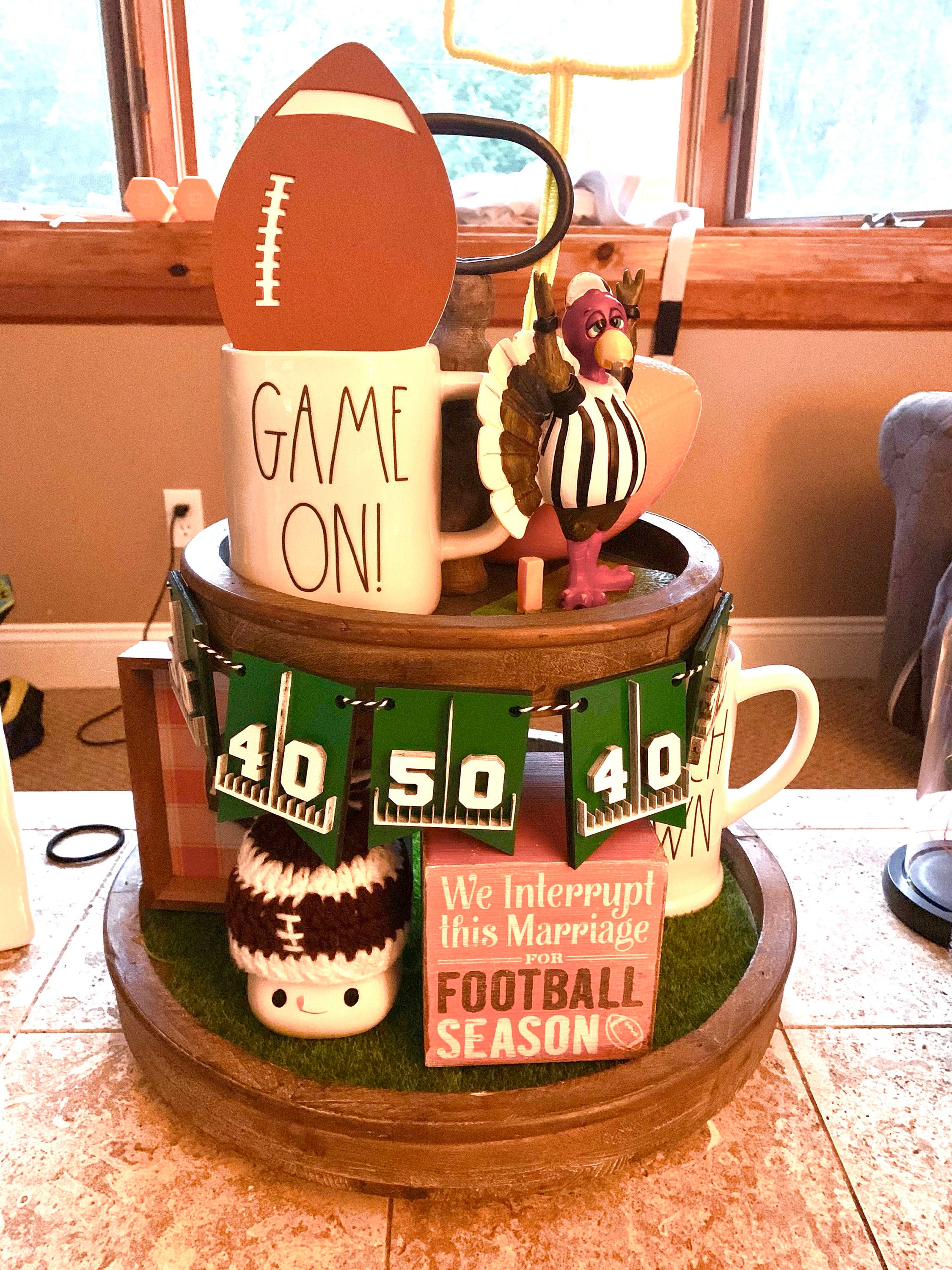 football tiered  tray decor/football decor/football signs/tiered tray signs/football tiered tray/Football decor/Football tray decor