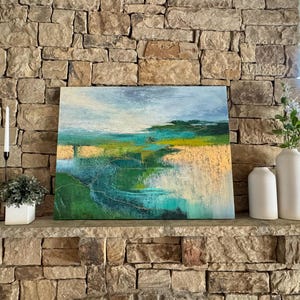 抽象的な自然 | 抽象的な風景画 | 緑と金の抽象的な壁画