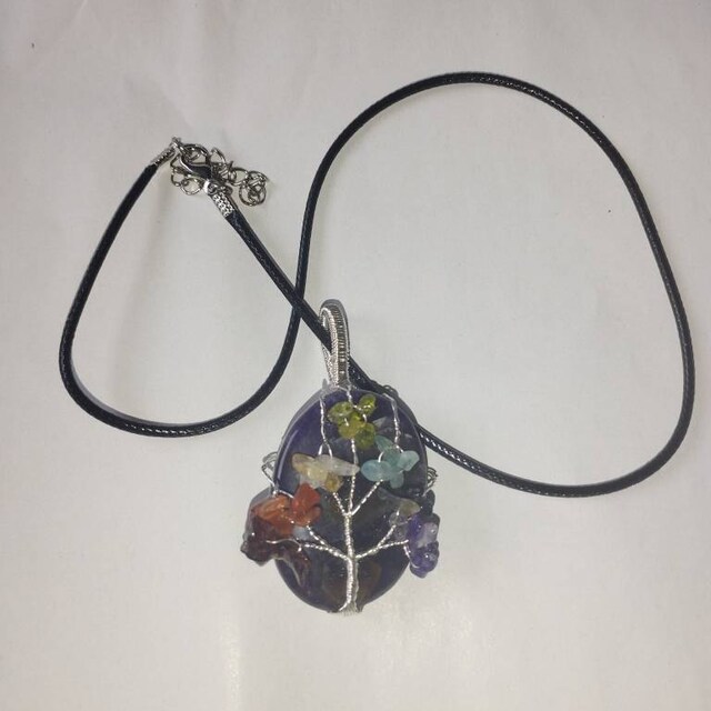 Collana Vintage Con Ciondolo Albero Della Vita In Ametista Naturale E Filo Di Rame - Reiki, Cristallo Curativo Per Chakra