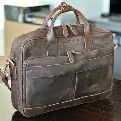 Vintage Personalized Leather Briefcase Messenger Bag Full - Etsy