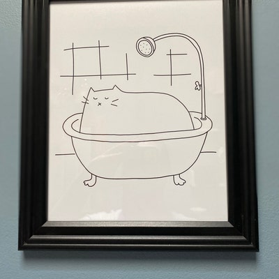 White Cat Bath Art, Funny Bathroom Wall Decor, Cute Restroom Print, Fun ...