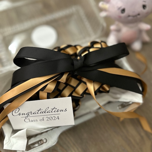 Black & Old Gold 6-strand Ribbon Lei | Graduation Gift | Handmade With ...