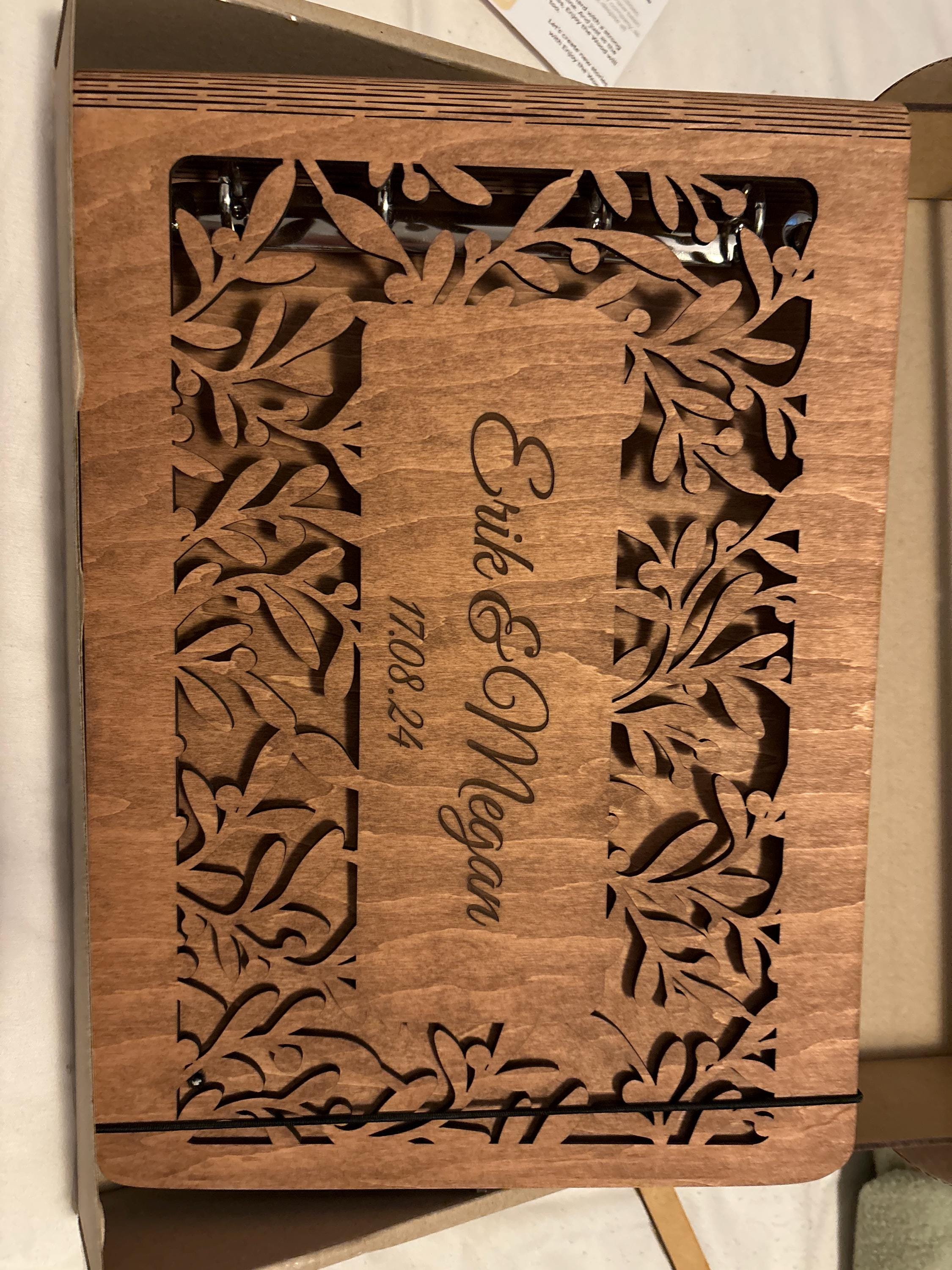 Personalized Gift, Wooden Photo Album Engraved, Scrapbook Album for Her, Custom Family Photo Album Honeymoon, Christmas Gift for Couple