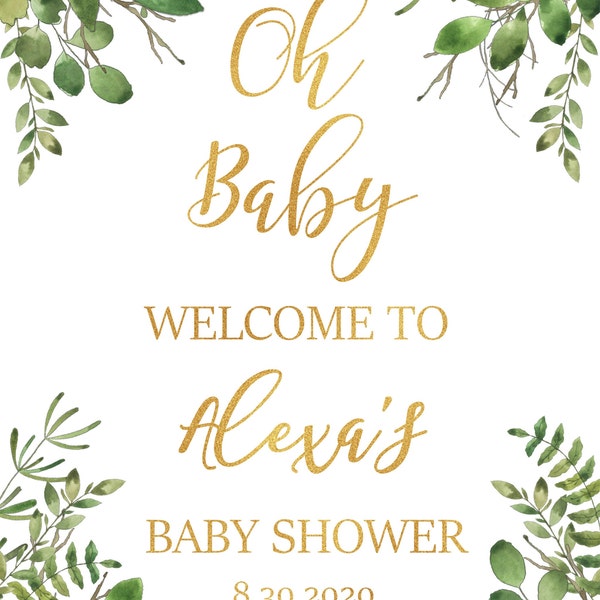 PRINTABLE Greenery Oh Baby Welcome Sign, Baby Shower Welcome Sign ...