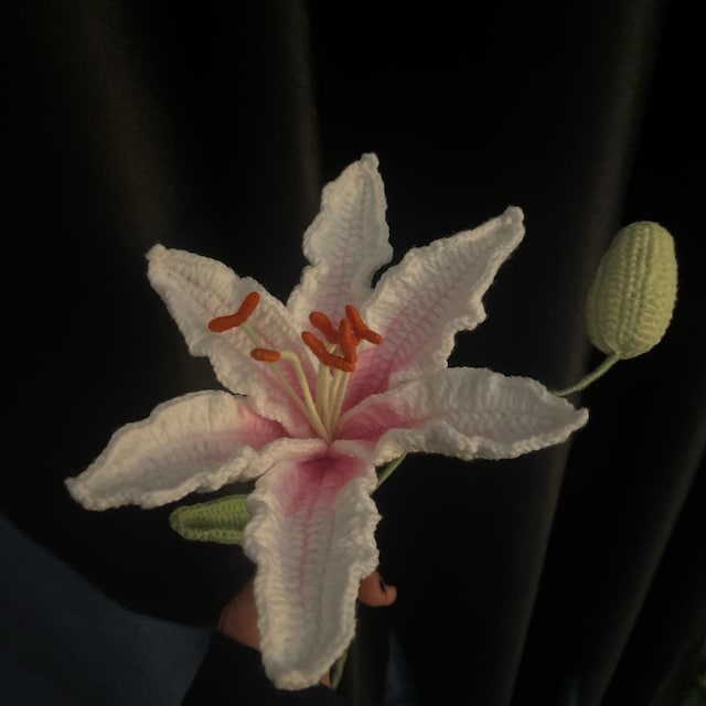 Buy One Lily With Bud,crochet Lily Flower Bouquet, Stargazer Lily