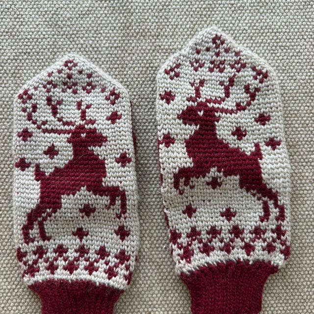 A customer's finished Deer Fair Isle Mittens Crochet Pattern