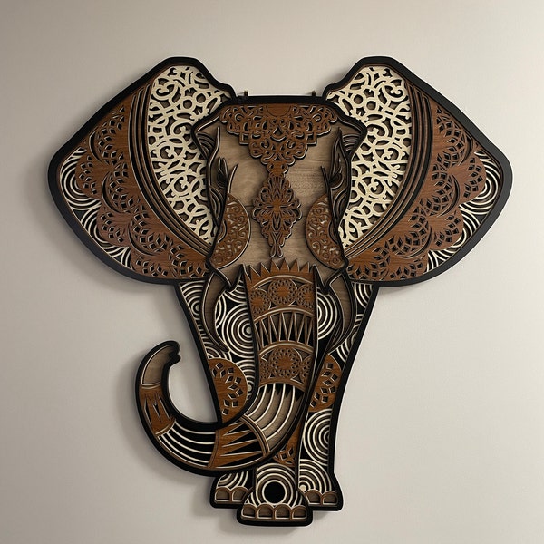Elephant Wood Mandala Wall Art Decor, 3D Colorful Spiritual Decor ...