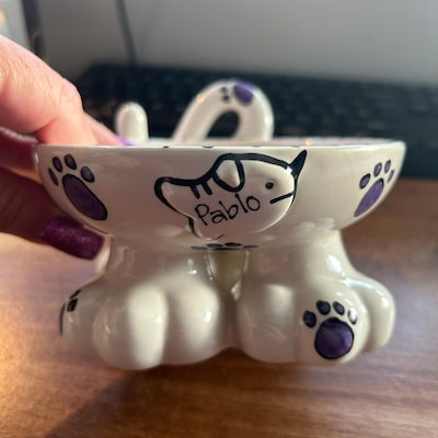 Medium Slanted Dog Food Bowl - Hand Painted Personalized Ceramic Feeder (Dishwasher Safe)