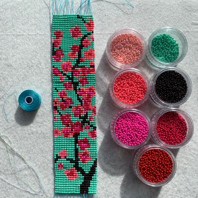Cherry Blossom Pattern Loom Beading Bracelet Cuff Bead Pattern Miyuki ...