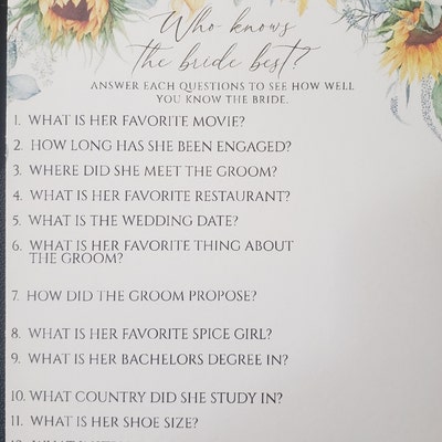Sunflower Bridal Shower Games, Printable Bridal Shower Games, Sunflower ...