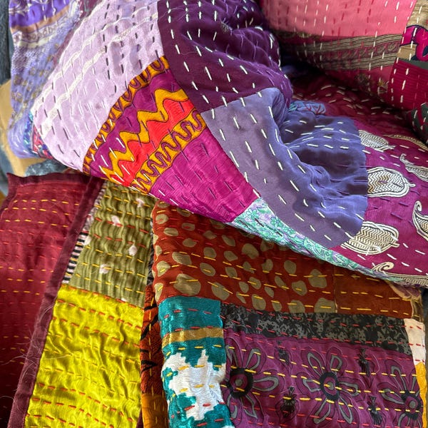 Vintage Kantha Throw Indian Sari Patchwork Quilt - A Wedding Gift