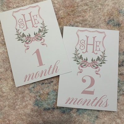 Watercolor Monogram Crest Baby Milestone Cards Baby Shower Gift Month ...