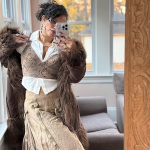 Vintage Y2K Slip Dress in Khaki - 2000s Whimsigoth Fairycore Festival Dress - Size L