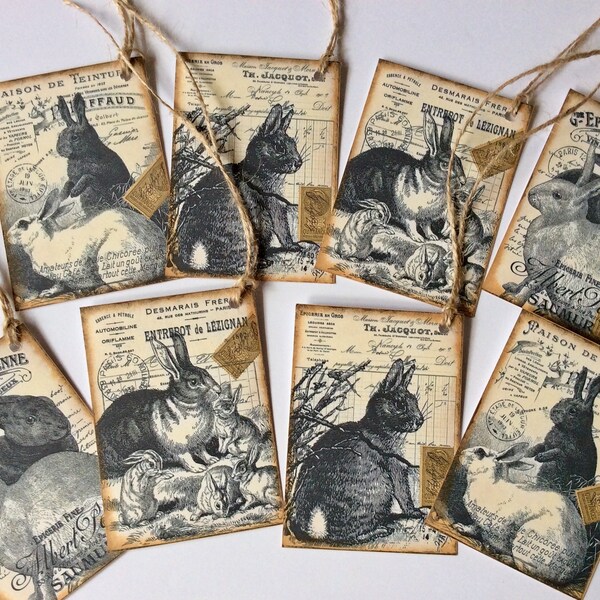 4 X 5.5 Inch French Style Vintage Rabbit Tags Cards Easter Bunny ...