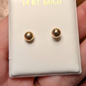 SOLID 14K Gold Ball Stud Earrings, 3MM, 4MM, 5MM, 6MM, 7MM, 9MM, 10MM ...