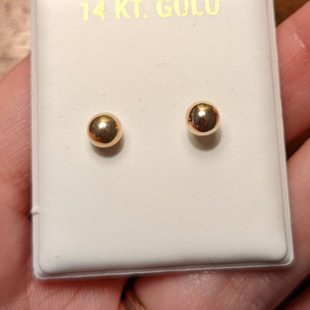 SOLID 14K Gold Ball Stud Earrings, 3MM, 4MM, 5MM, 6MM, 7MM, 9MM