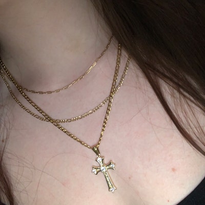 18K Gold Cross Necklace Rosary Cross Jade Cross Dainty - Etsy