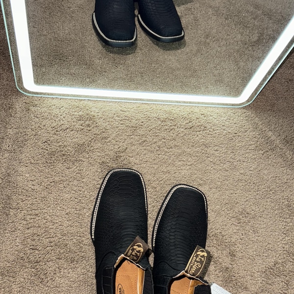 MENS LEATHER COWBOY Nubuck Suede Snake Skin Faux Square Toe Half Boots ...