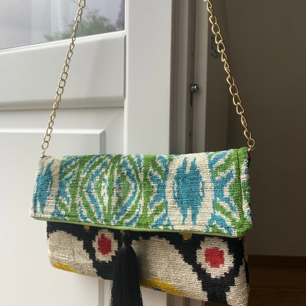 Orange Pink Envelope Ikat Clutch Bag | Uzbek Velvet Ikat Clutch Purse ...