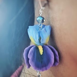 Earrings With Realistically Iris Handmade Flower Jewelry Polymer