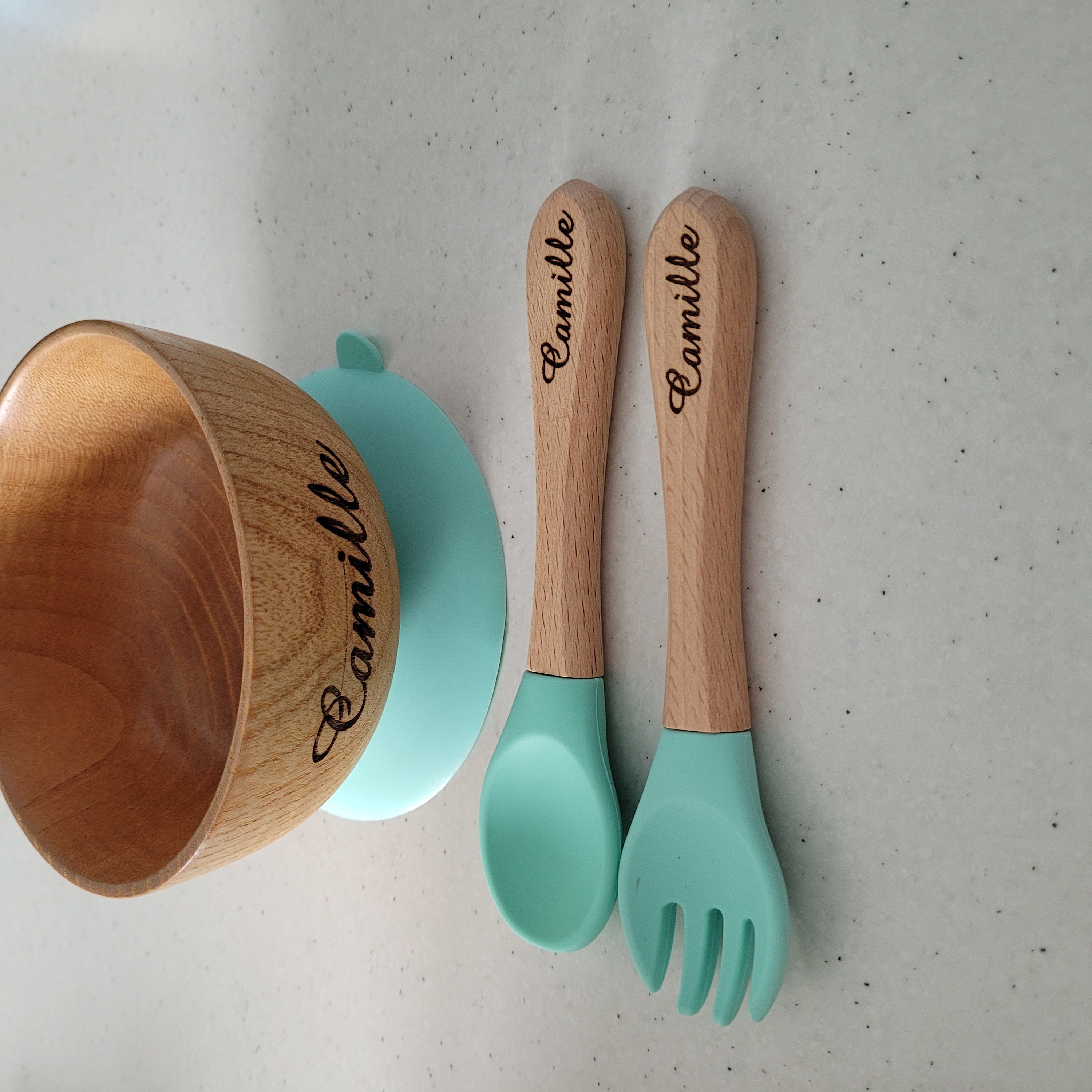 Personalized baby bowl and cutlery