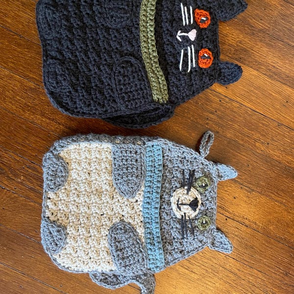 Crochet Pot Holder Pattern, Kitty Cat Pot Holder, Crochet Hot Pad ...