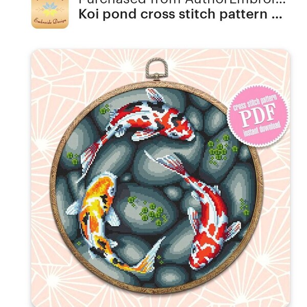 Koi Pond Cross Stitch Pattern Download PDF, Koi Fish Cross Stitch Chart ...