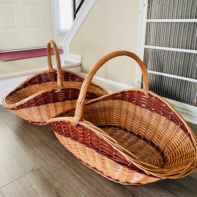【稀少美品】柳製ハンドメイドバスケット_フランソワ作 手作りの大型柳製バスケット：収穫、薪、ディスプレイ用 - Etsy 日本