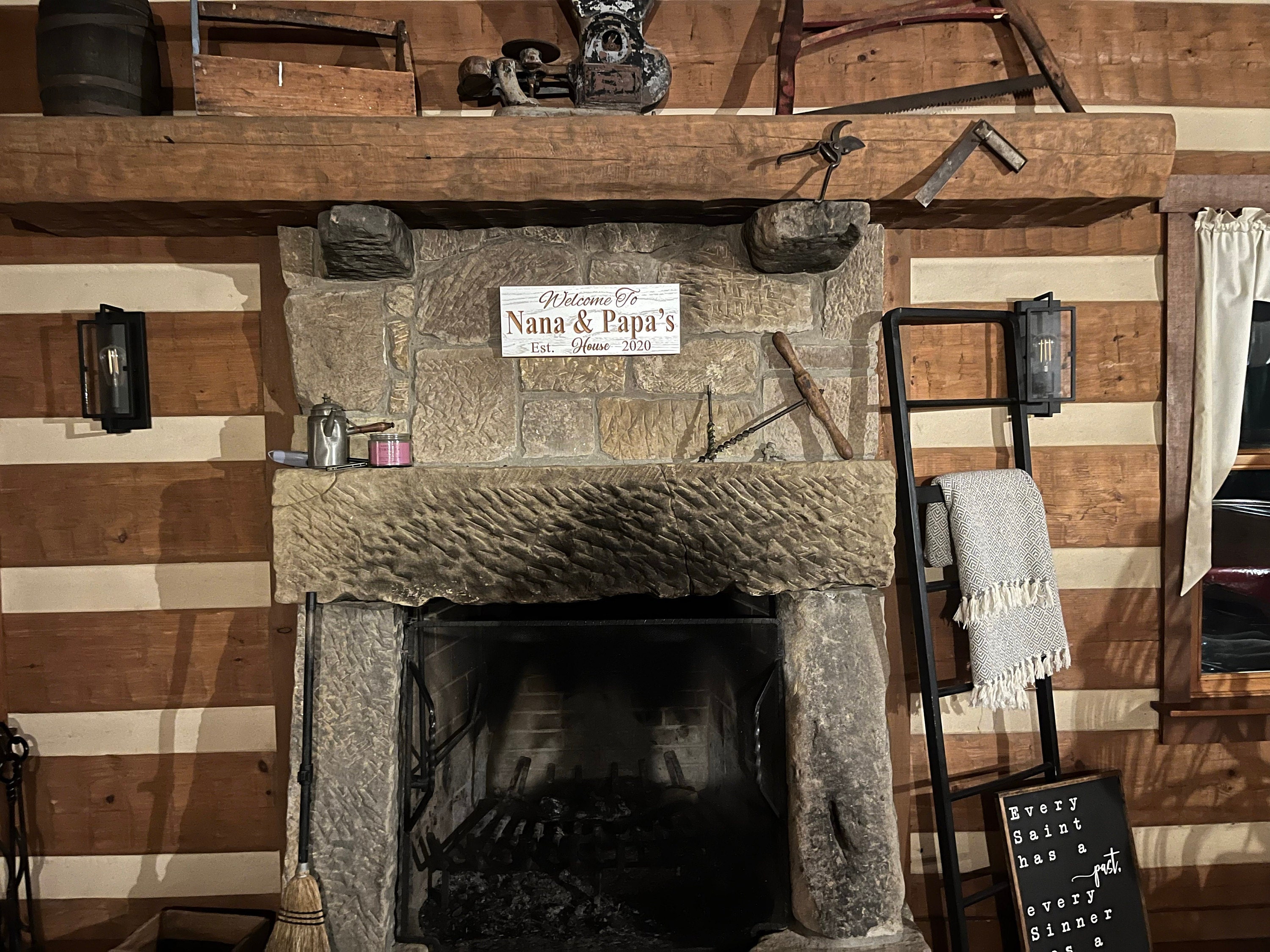 Custom Carved Hardwood Family Sign: Mimi & Papa, GiGi and Pops