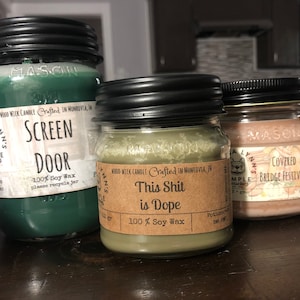 This Shit is Dope, wooden wick, soy candle, hemp scented
