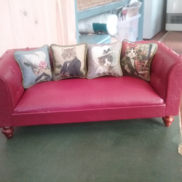 ドールハウスソファー チェスターフィールド バーガンディ フェイク