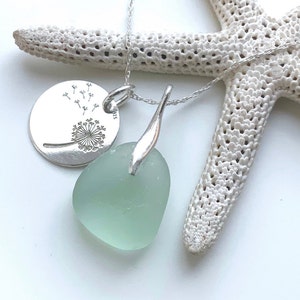 Sea Glass Necklace, Sterling Silver Necklace, Make A Wish, Dandelion ...