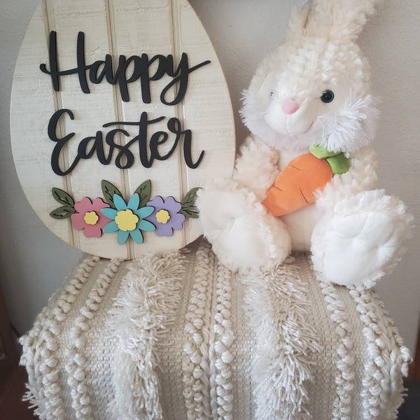 Happy Easter Sign With Flowers, Easter Egg Door Decor, Spring Door ...